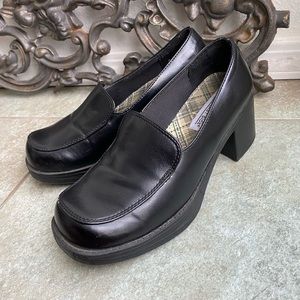 Black Chunky Heel 90s Loafers